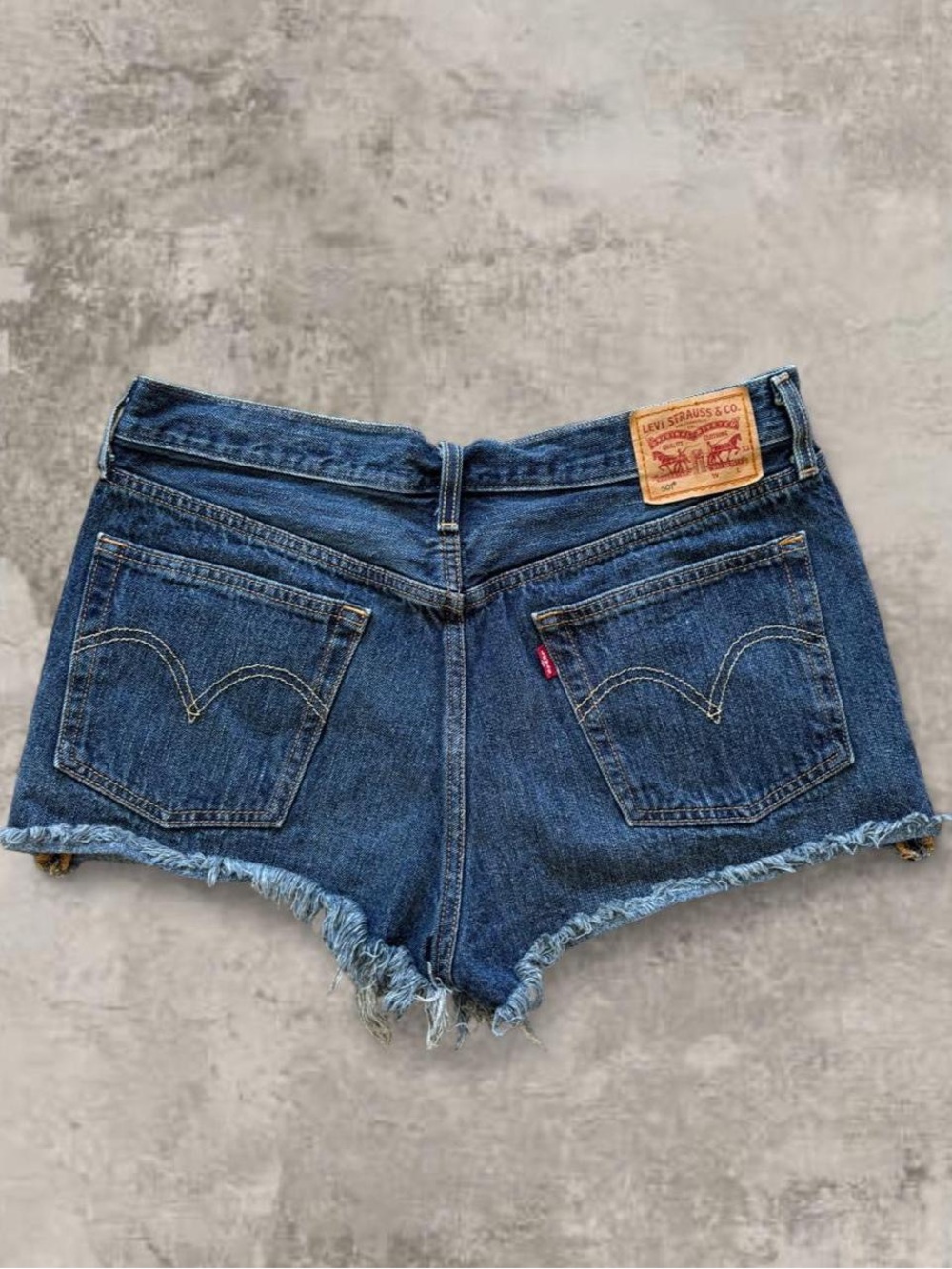 Levi's 501 Blue Denim Cutoff Jean Shorts with Frayed Hem